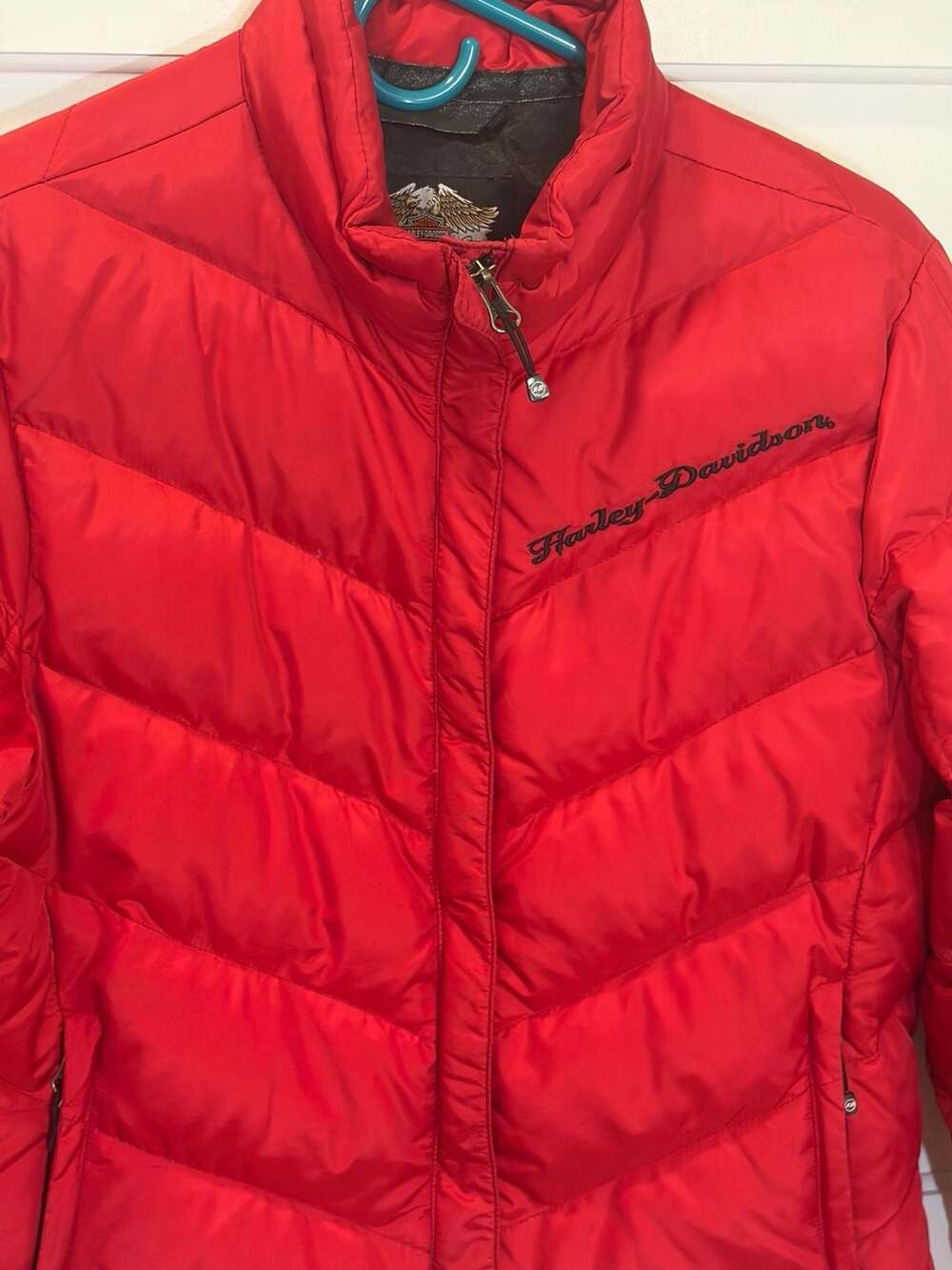 Harley-Davidson Women's Red Quilted Duck Down Puffer Winter Jacket Coat M